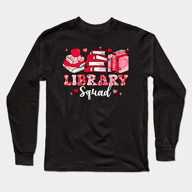 Library Squad Book Leopard Hearts Librarian Valentine_s Day Long Sleeve T-Shirt by jadolomadolo